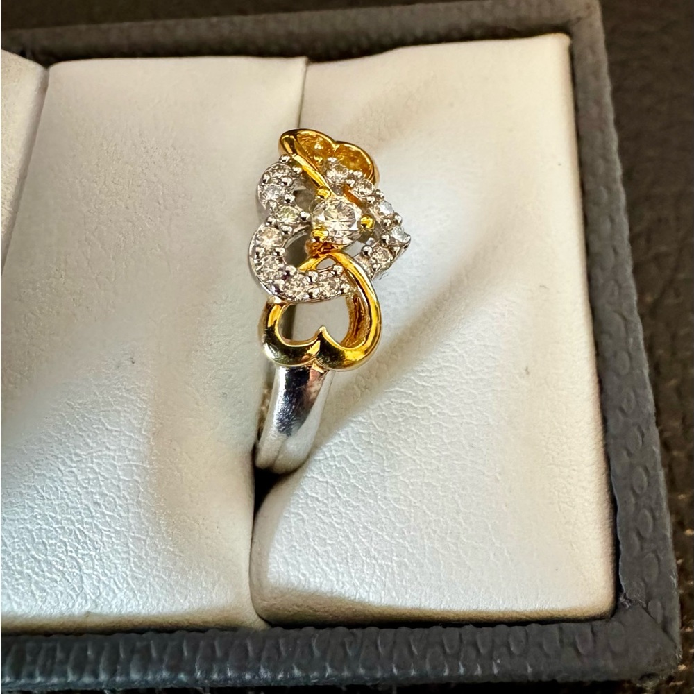 Moissanite Fire(R) Plantine(R) & 14K Yellow Gold accent over Plantine(R). Sz 7.